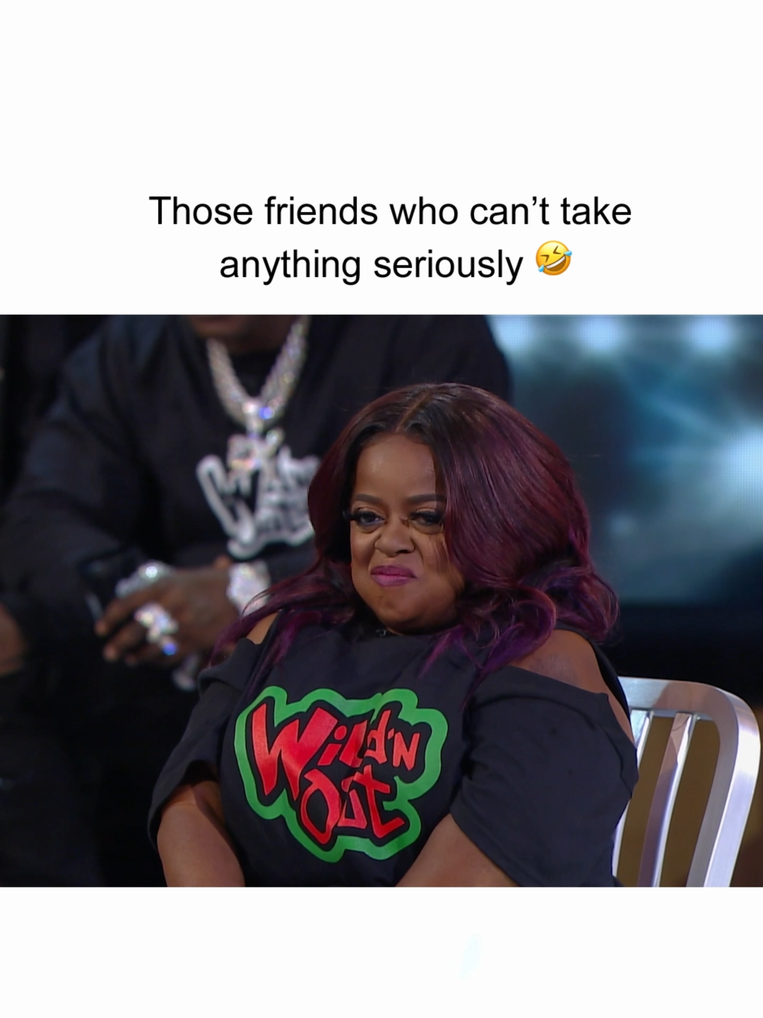 A post by @wildnout on TikTok caption: DC to the rescue 🤣 #WildNOut #talkingspit #jokes #funny #roast #roasted #flirt #flirting #fail #lol