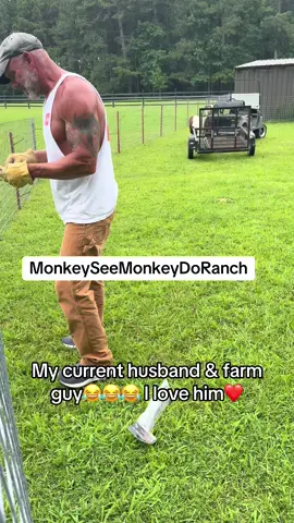 A post by @monkeyseemonkeydoranch on TikTok caption: My current husband & farm guy😂 I love this man❤️#MonkeySeeMonkeyDoRanch #minimoomafia #ilovehim #heputsupwithme #livingmydream #blessed #thankyoujesus #thankyouforyoursupport #fypシ #fypシ゚viral #fyppppppppppppppppppppppp #fypchallenge #fyp 