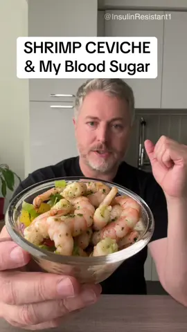 A post by @insulinresistant1 on TikTok caption: Shrimp ceviche and my blood sugar. How does it affect my glucose levels? #bloodsugar #glucose #insulinresistant1 #shrimpceviche 