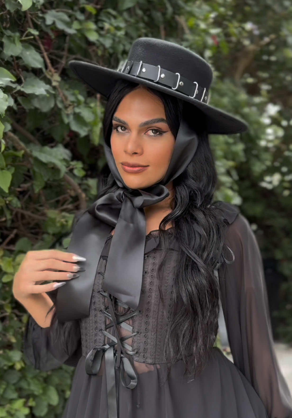 A post by @foxbloodshop on TikTok caption: Romanticizing this outfit for the rest of the summer- everything is linked above! #gothtok #gothfashion #StyleInspo #allblackoutfit #cottagecore #whimsigoth #witchyvibes #summerfashion #gothicgirl 