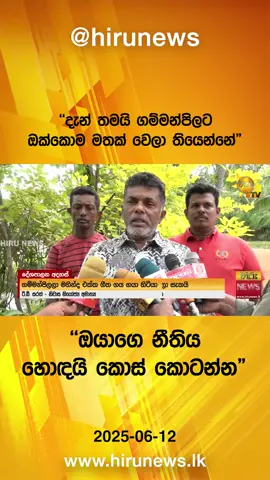 A post by @hirunews on TikTok caption: "දැන් තමයි ගම්මන්පිලට ඔක්කොම මතක් වෙලා තියෙන්නේ" - "ඔයාගෙ නීතිය හොඳයි කොස් කොටන්න" #HiruMedia #HiruSinhalaNews #HiruEnglishNews #LKA #Srilanka #TruthAtAllCosts