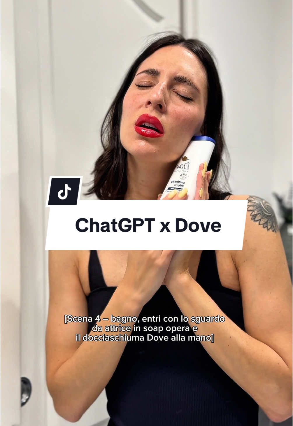 A post by @youaremylemonade on TikTok caption: Grazie ChatGPT e grazie @Dove Beauty & Personal Care per avermi permesso di creare questo video meraviglioso e leggermente confusionario 🤍 Dove Nutrimento Intenso per idratare la pelle sotto la doccia e ovviamente il Deo Spray alla pera che ha un profumo che crea dipendenza. #DoveAdvancedCare #adv #RiscriviamoLaBellezza