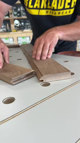 A post by @dustylumberco on TikTok caption: First test cuts with the @Whitehill Tools cope and stick cutters on cabinet door rail and stiles. Very handy to have both profiles on the same knives and in the same cutter head 