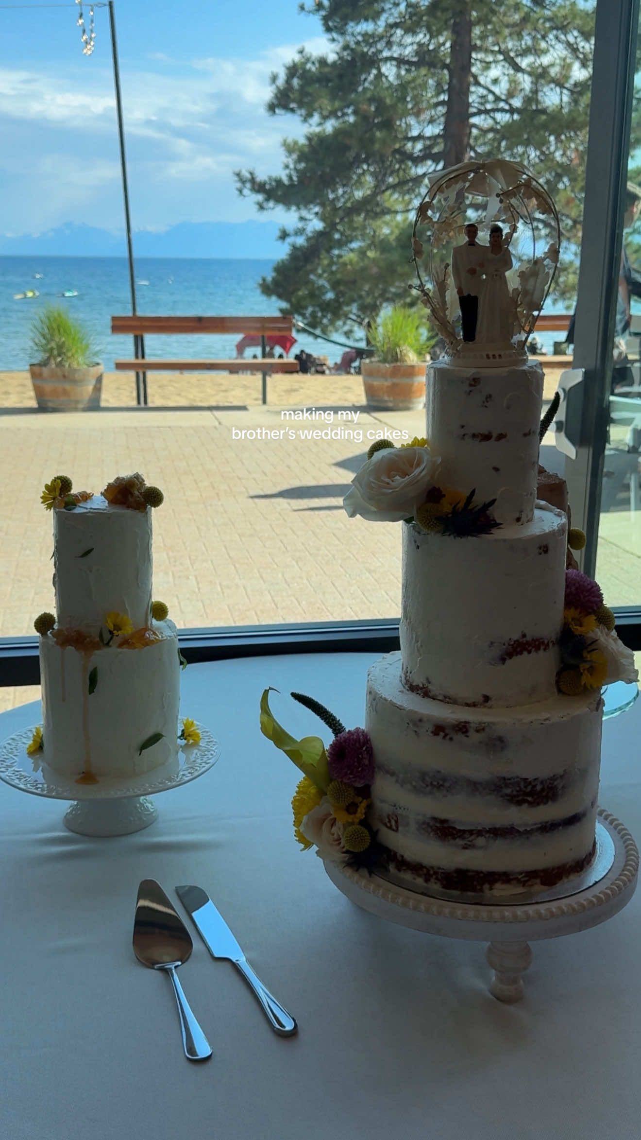 A post by @zoebarriesode on TikTok caption: First & last tiered wedding cake I’ll ever make!!! Respect to professional cake makers, this is not easy and 10x harder than it looks  #weddingcake #wedding #cakes #baking #weddingtiktok 