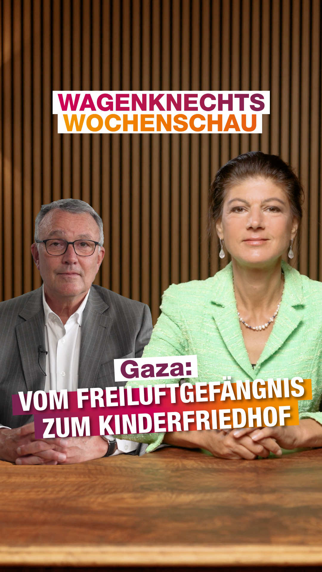 A post by @sahra.wagenknecht on TikTok caption: Gaza: Vom Freiluftgefängnis zum Kinderfriedhof – Welche Verantwortung trägt Deutschland? #wagenknecht #wochenschau #bsw #gaza #lüders
