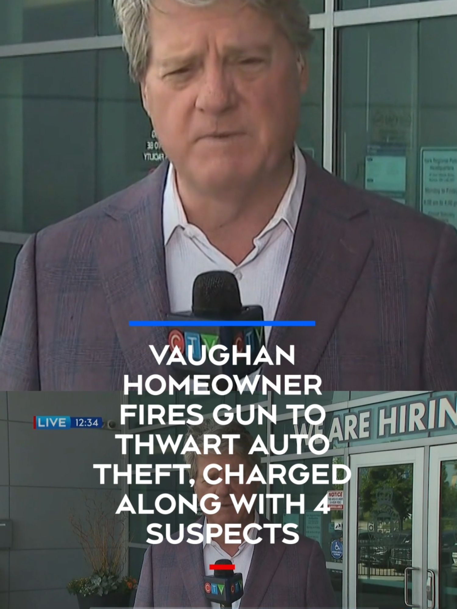 A post by @ctvnewstoronto on TikTok caption: CFTO - vaughan Shooting finslPolice say a Vaughan homeowner who fired a gun to stop an auto theft that was taking place Thursday morning has been charged along with four suspects. York Regional Police previously told CP24 that a group of suspects was allegedly trying to break into homes and steal vehicles northwest of Major MacKenzie Drive and Highway 400 at approximately 4 a.m. before they were “interrupted” by a homeowner. In an update, police said the homeowner discharged a firearm in the course of an attempted vehicle theft. No injuries were reported. “He has been charged, as well as the four suspects we arrested – three adults and one youth,” a police spokesperson said. Nothing was stolen over the course of the alleged break-and-enter or auto theft attempts. Police have not identified the homeowner or the suspects and it’s not clear which charges either party is facing. Police said there is no threat to public safety.