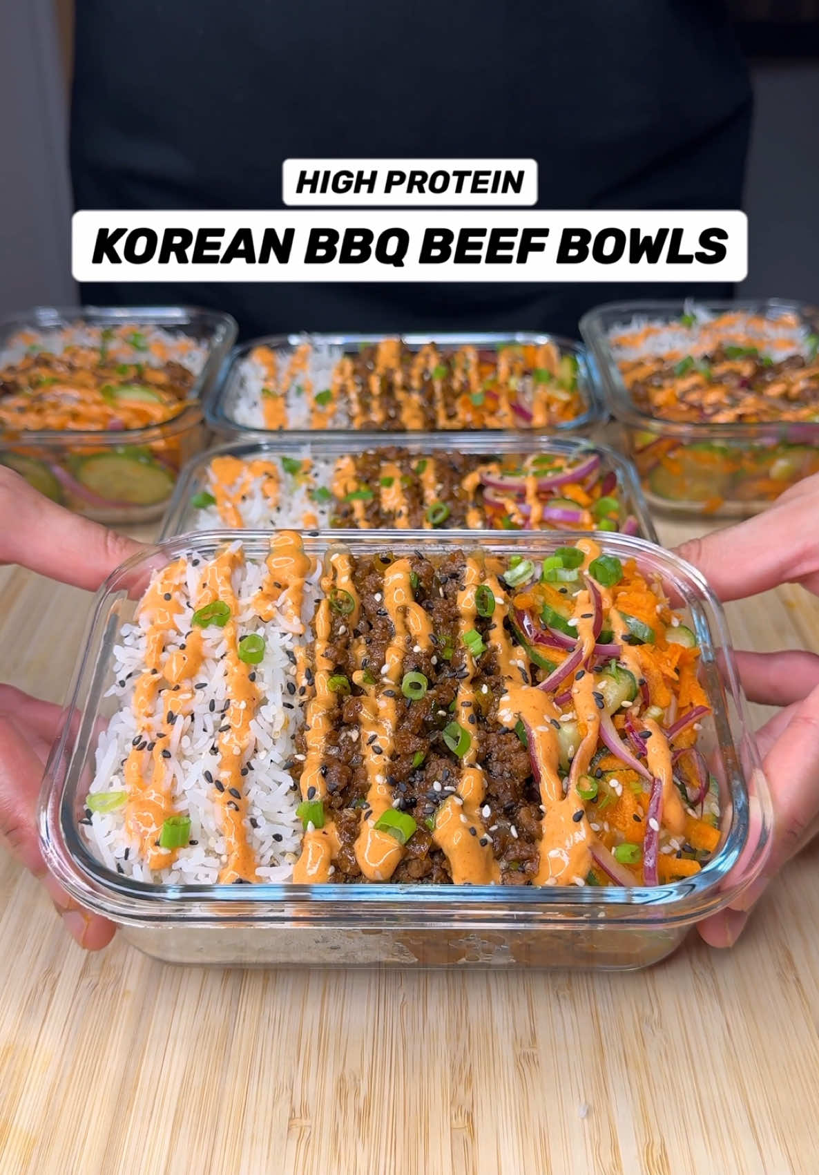 A post by @jalalsamfit on TikTok caption: High Protein Korean BBQ Beef Bowls🥩🍚🔥 Tastes absolutely incredible for how easy this is to make, packed with 56g of protein!💪🏽🔥 Macros Per Serving (5 Total) 557 Calories | 56g Protein | 66g Carbs | 8g Fat Ingredients (Makes 5) Korean BBQ Beef - 1000g Raw 5% Minced/Ground Beef - 65g Light Soy Sauce - 20g Dark Soy Sauce - 1.5 Tbsp Garlic Paste - 1 Tbsp Ginger Paste - 60g Gochujang Paste - 30g Honey - 50g Oyster Sauce - 30g Rice Vinegar - 2 Tbsp Sesame Seeds - 20g Light Butter (for cooking) - 100g White Onion, finely chopped - 50g Green Onion, chopped • Cook onion in light butter on medium heat for five mins • put the heat on high then add ground beef, cook for 6-8 mins till fully brown • Add Korean marinade, cook for 2-3 mins on medium heat till golden and juicy Creamy Gochujang Sauce - 200g Fat Free/Low Fat Yogurt - 20g Gochujang Paste - 20g Honey - Milk/Evaporated Milk for desired consistency • Bottle the sauce up and store in the fridge. Only serve when ready to eat Sticky Rice - 250g Uncooked Jasmine or Basmati Rice - 2 Tbsp Sesame Seeds • Prepare ahead of time or use leftover cooked rice Crunchy Cucumber Salad - 400g Cucumber, thinly sliced - 300g Carrots, grated - 250g Red Onion, thinly sliced - 100g Green Onion, chopped - 25g Light Soy Sauce - 20g Rice Vinegar - 25g Sriracha - 1 Tsp Garlic Powder - 2 Tbsp Sesame Seeds • Store this in a separate container to make reheating easier. Serve cold when ready to eat Check out my Digital Cookbooks with 230+ mouthwatering recipes just like this!👨‍🍳📕 . . . . #koreanbbq #koreanbeef #koreanfood #beefbowl #gochujang #mealprep #mealprepideas #highprotein #lowcalorie #easyrecipes #fatloss #gymfood #healthyrecipes #healthymealprep #jalalsamfit 
