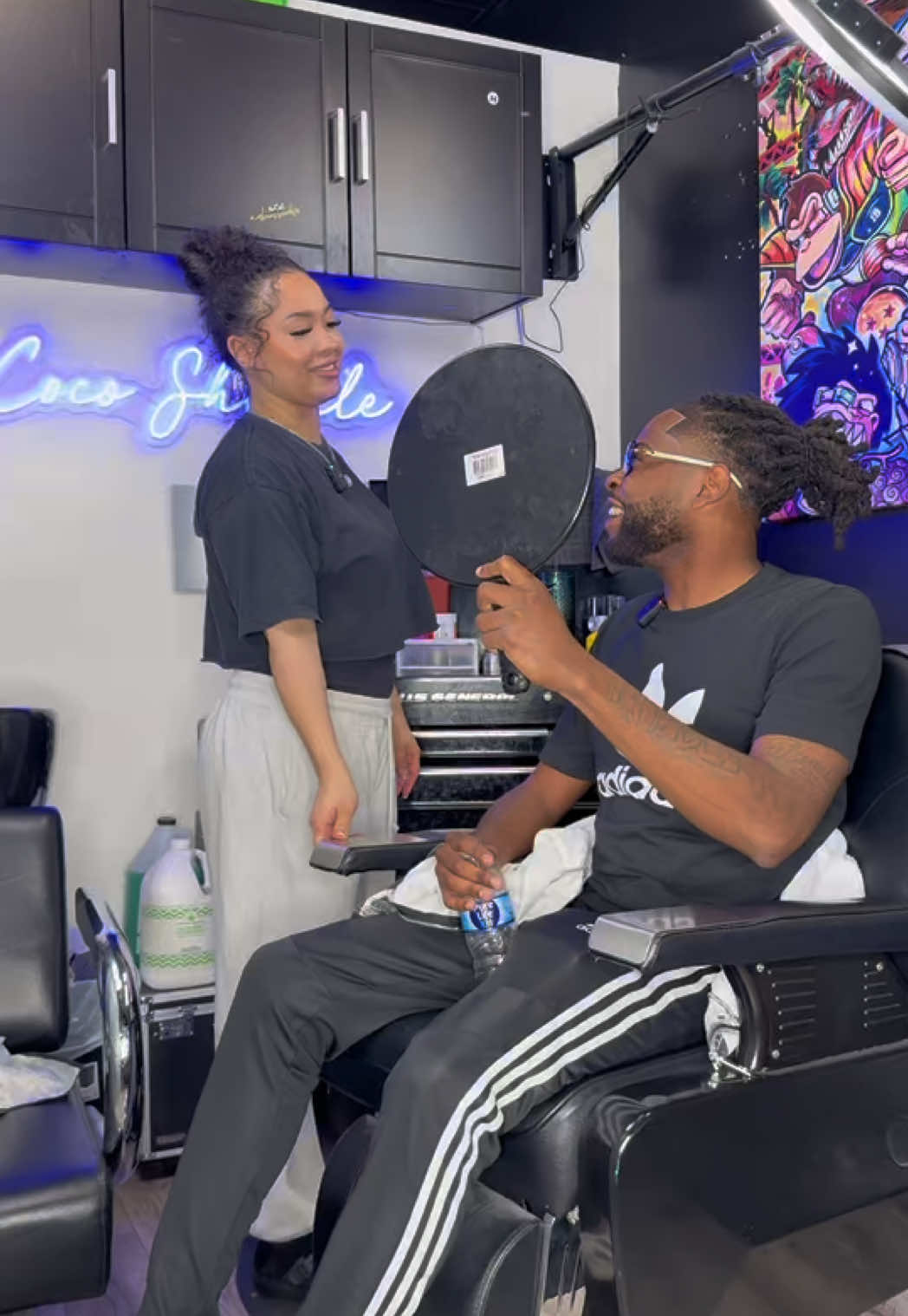 A post by @coco.shinele on TikTok caption: Couldn’t mess this one up 😄 @Carter Louie 💈 #cocoshinele #tattoo #fyp #femalebarber 