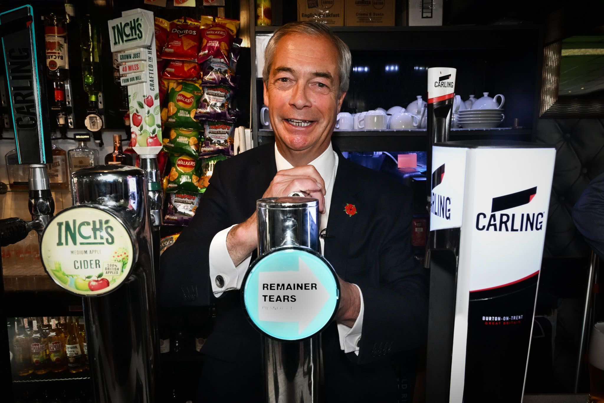 A post by @nigel_farage on TikTok caption: I went to the first Reform UK pub and had a pint of Remainer tears. 🍺