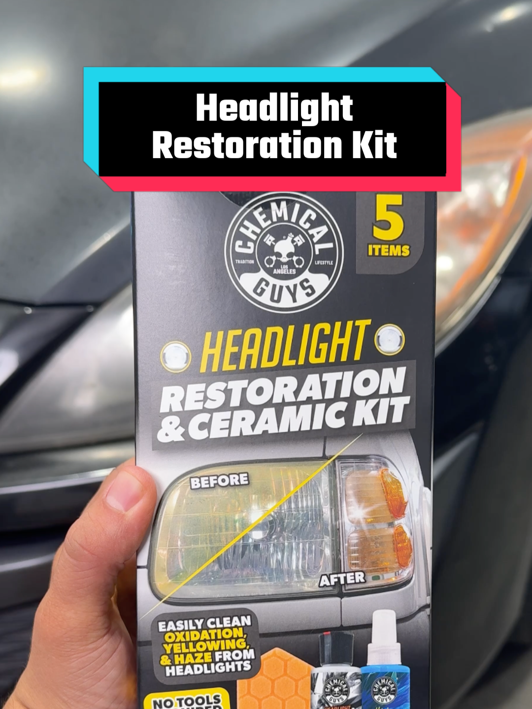 A post by @chemicalguys on TikTok caption: Give your car the clear vision it deserves with Headlight Restoration Kit 🤩💎 #headlights #headlightrestoration ##DetailTherapy #clearheadlights ##DetailHack #CleanTok #chemicalguys #detailersoftiktok #carsoftiktok #headlights