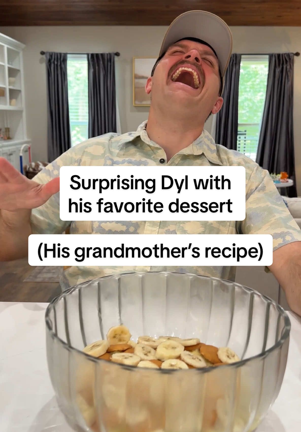 A post by @shelbanddyl on TikTok caption: I hope it tastes better than it looks 🤣 #shelbanddyl #surprise #food #cooking #bananapudding #couples #relationships  
