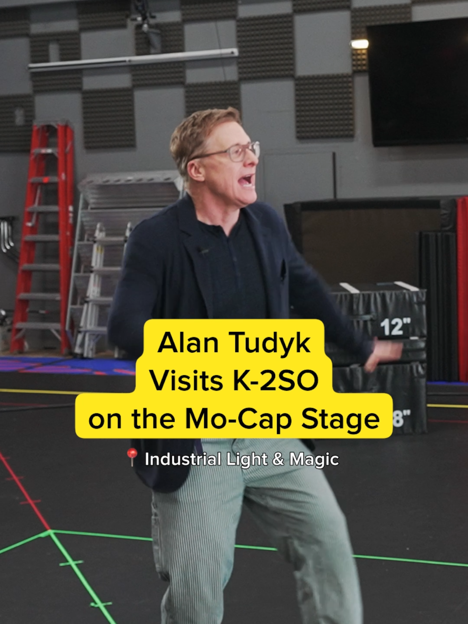 A post by @starwars on TikTok caption: K-2SO meets K-2SO. Alan Tudyk reminisces on the MoCap stage at Lucasfilm. Watch #Andor streaming on @disneyplus.