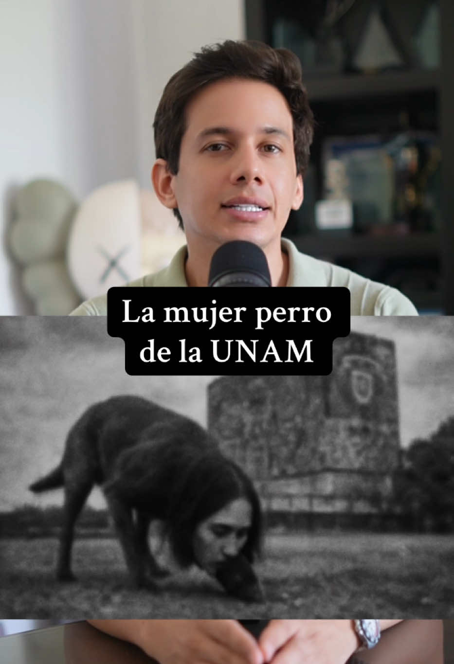 A post by @carlos_name on TikTok caption: 💀Has escuchado la leyenda urbana de la mujer perro de la UNAM? Durante la represión del 68 en la UNAM, una estudiante desapareció en los túneles de la Facultad de Ciencias. Desde entonces, se habla de una criatura con cuerpo de perro y rostro humano que aún merodea los pasillos por las noches. Testimonios, huellas, un video eliminado y un altar con uñas humanas alimentan una de las leyendas más oscuras del campus #miedo #misterio 
