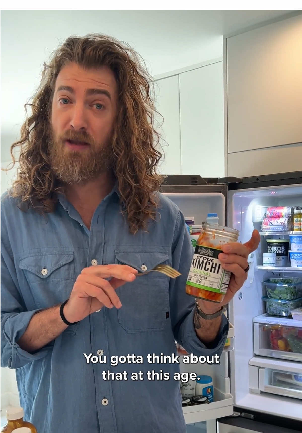 A post by @mythical on TikTok caption: @Sporked asked what everyone wants to know: WTF is in @Rhett McLaughlin’s fridge?! 