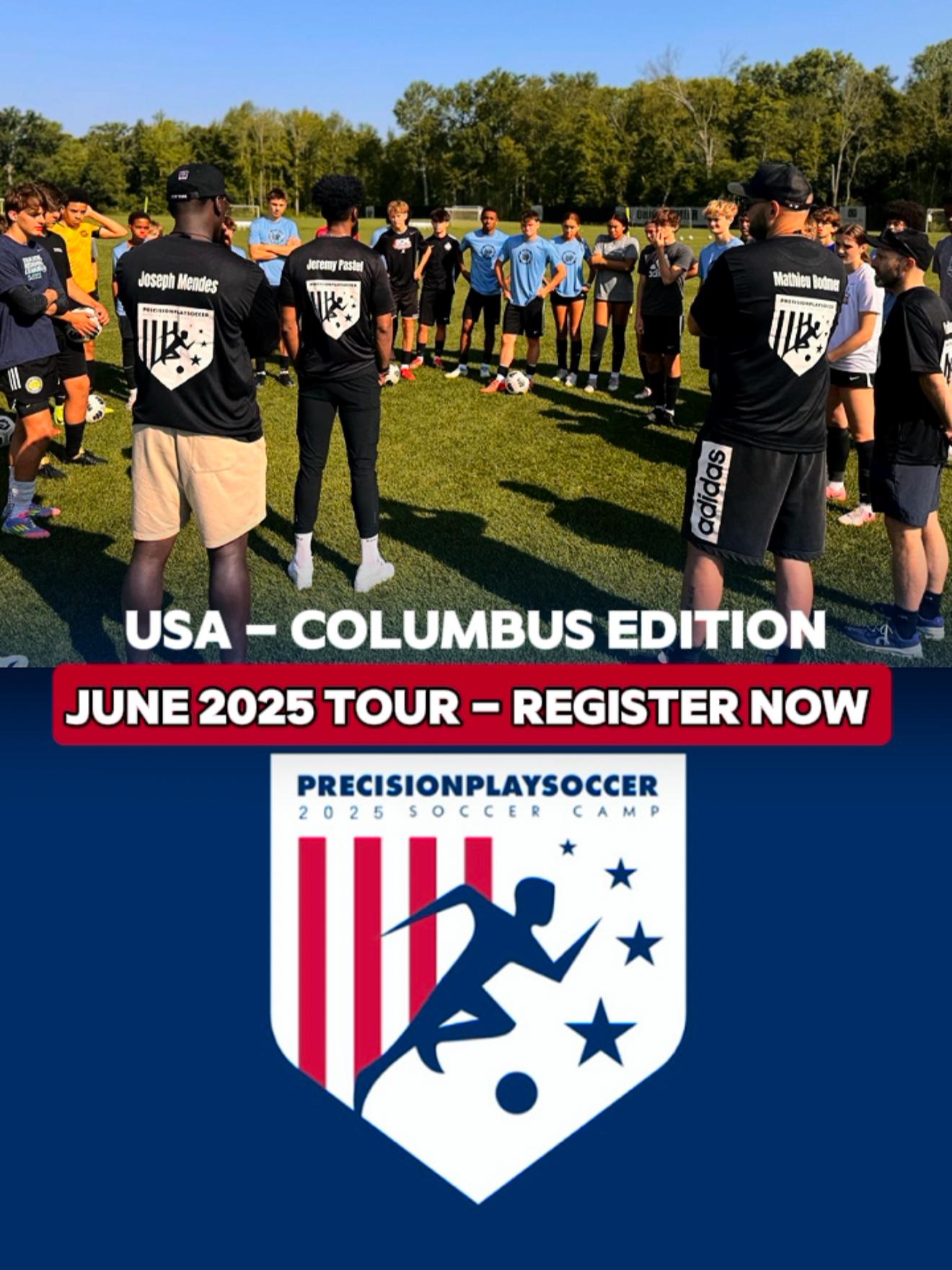 A post by @iamjeremypastel on TikTok caption: ⚽️ The Precision Play Soccer Tour Has Officially Kicked Off! 🇺🇸Columbus camp 🏟️ The youth showed up bringing incredible energy to the field! The professional team from Le Havre🔵⚪️ was there every step of the way—guiding, mentoring, and inspiring💥  🔥 WHAT’S INCLUDED? 🔥 ✅  Official training gear ✅  Technical, physical, and psychological evaluations ✅  11v11 matches in front of European and university scouts ✅  Access to the Hive Skills platform ⚠️Online registration is mandatory 🔗Link : https://app.precisionplaysoccer.com/register 📍COLUMBUS, OH June 11 & 12, 2025 8:00 AM – 4:00 PM Ohio Premier Soccer Training Facilities 8820 US-42, PlainStrongsville064 📍CLEVELAND, OH June 11 & 12, 2025 8:00 AM – 6:00 PM Foltz Park 14459 Foltz Parkway, Strongsville, OH 44149 📍MONTRÉAL, QC (CANADA) June 21 & 22, 2025 8:00 AM – 5:00 PM Parc Riverside 8299 Rue Centrale, LaSalle, QC H8P 1M5 📍NEW YORK, NY June 28 & 29, 2025 10:00 AM – 5:00 PM Randall’s Island Park 20 Randall’s Island Park, New York, NY 10035 Copyright: Music licensed via Artlist, Track “Big Time GOOD Remix (Instrumental)” Artist: Wav Skrxllauuu #PrecisionPlaySoccer #TrainingCamp #MathieuBodmer #JeremyPastel #Agent #Scout #BrunySurin #VoxSun #OnCartonneÇa #BoostMyCom #boostmysport
