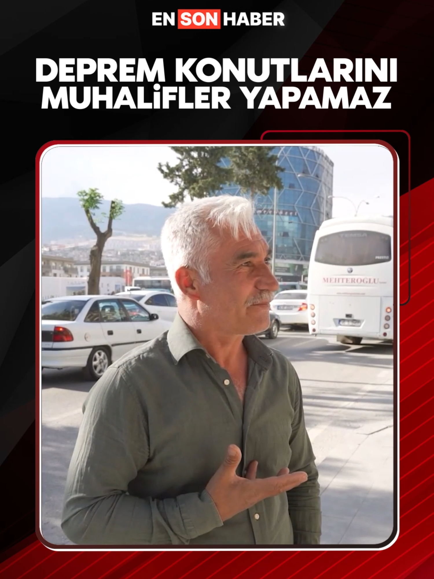 A post by @ensonhaber on TikTok caption: Kahramanmaraşlı depremzede vatandaş, 'Muhalefet deprem konutlarını yapabilir miydi?' sorusunu eğlenceli üslubuyla yanıtladı. #kahramanmaraş #deprem #sokakröportajı #muhalefet