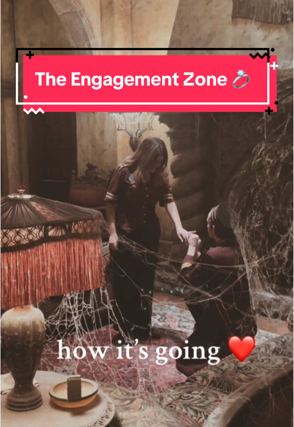 A post by @disneyparks on TikTok caption: They’ve just crossed over into… the ENGAGEMENT zone! 🤩💍 (via @Bella) #DisneyWorld #HollywoodStudios #TowerOfTerror #TheTwilightZone #DisneyCastLife #FridayThe13th #Engagement 
