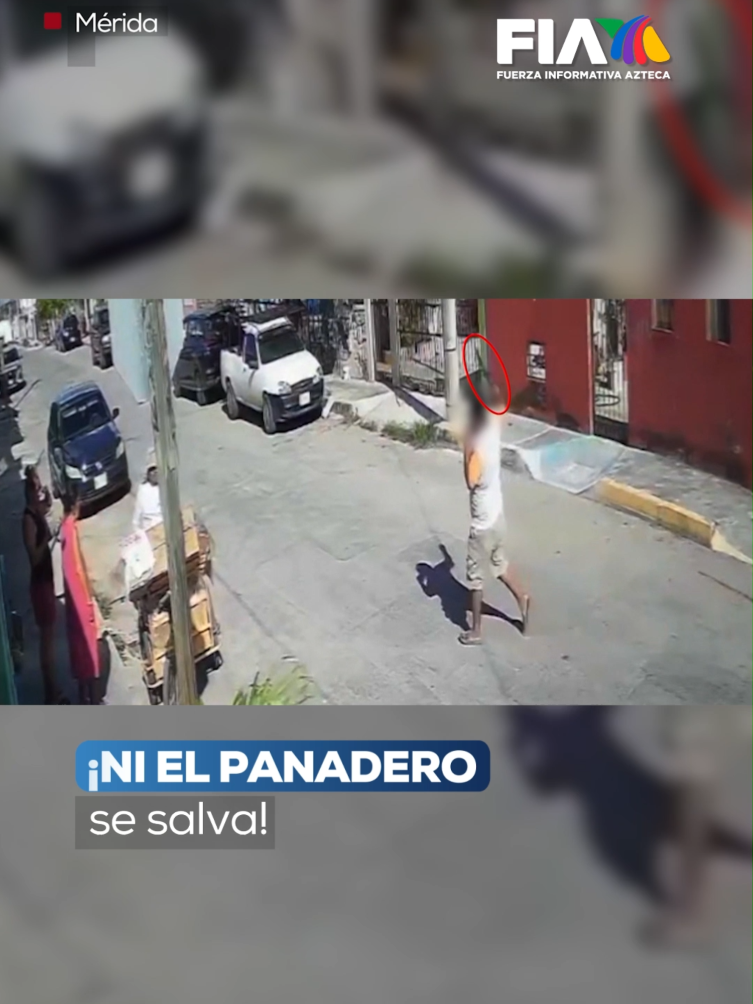 A post by @aztecanoticias on TikTok caption: ¡Ni el panadero se salva! Un panadero fue agredido mientras trabajaba en las calles de Mérida, #Yucatán. Los vecinos alertaron a la policía sobre el atacante, un hombre problemático del área. Un vecino notificó haber sido también víctima de este individuo. La policía ya está en la investigación. @annaluoglez con la información en #PrimeraLínea #AztecaNoticias #FIA #Noticias #News #Mérida #Machete #Agresor #Panadero