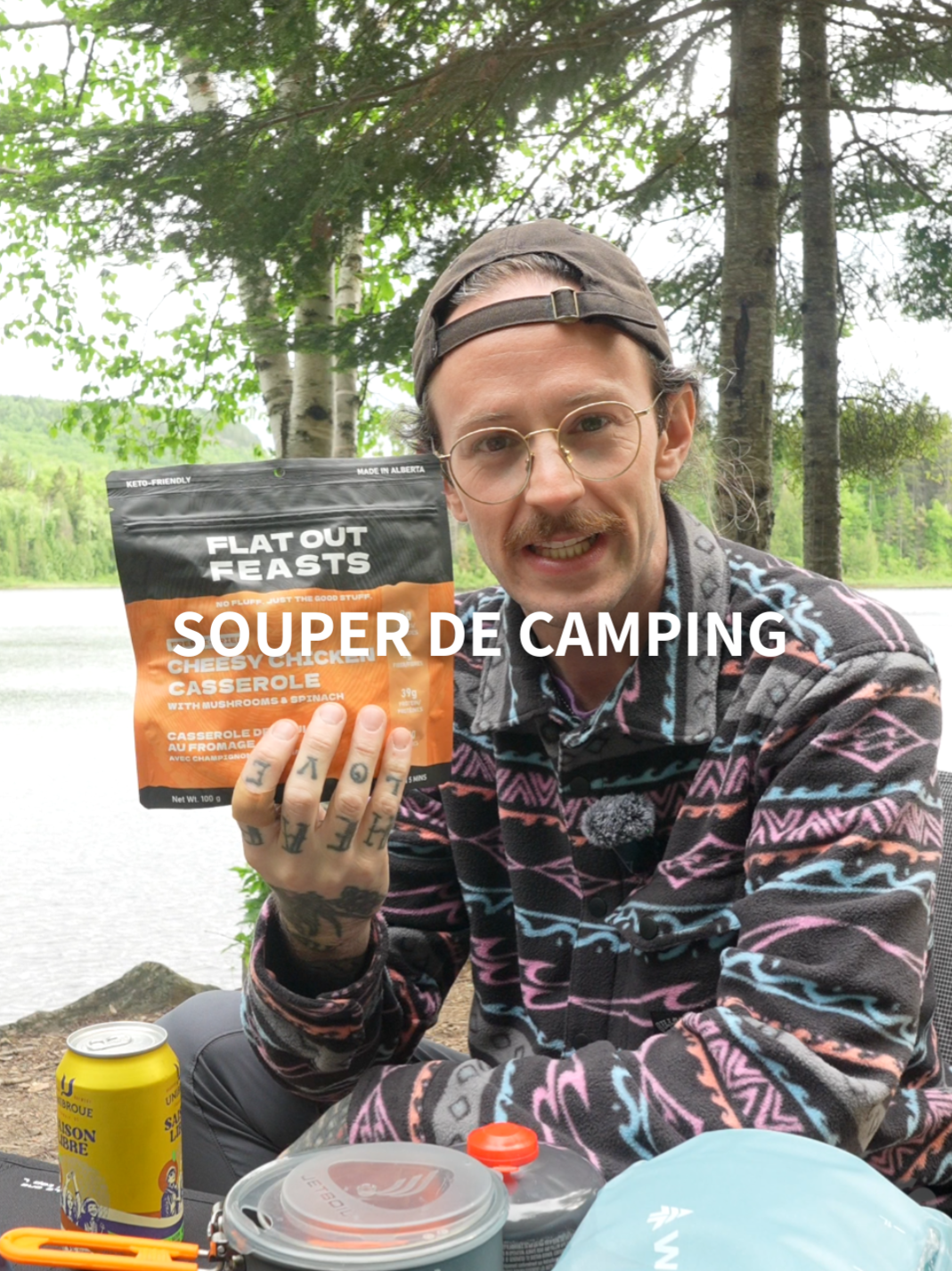 A post by @antoinebcotes on TikTok caption: Test de goût des repas @flatoutfeasts pour mon souper. Pas déçu PENTOUTE. 📍 Réserve faunique Mastigouche - Sépaq 🏕️ Terrain Tonnerre 1 - Camping rustique 🚙 Via l’Accueil Catherine 🐕 Les chiens sont admis sur cet emplacement #testdegout #flatoutfeasts #sepaq #reseausepaq #camping #solocamping #Mastigouche #ReserveFaunique