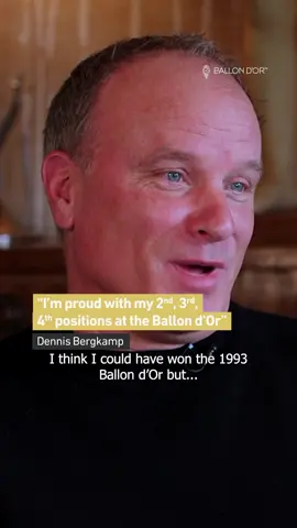 A post by @ballondor on TikTok caption: Did Dennis Bergkamp deserve the Ballon d’Or? He ranked 3rd in 1992, 2nd in 1993, 4th in 1997. The legendary Dutch forward reflects on what it meant to be so close to football’s highest individual honour. What do you think? #sportstiktok #BallondOr #dennisbergkamp 