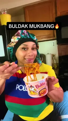 A post by @ on TikTok caption: Eat some ramen with me 😋 #drafts #buldak #carbonara #eating #ramen #fypシ #charitychristiana #viral #mukbang 