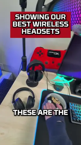A post by @hyperx on TikTok caption: what's the best wireless headset? let me show you 👀 #gamingheadset #wirelessheadset #wireless #gamingsetup #desksetup