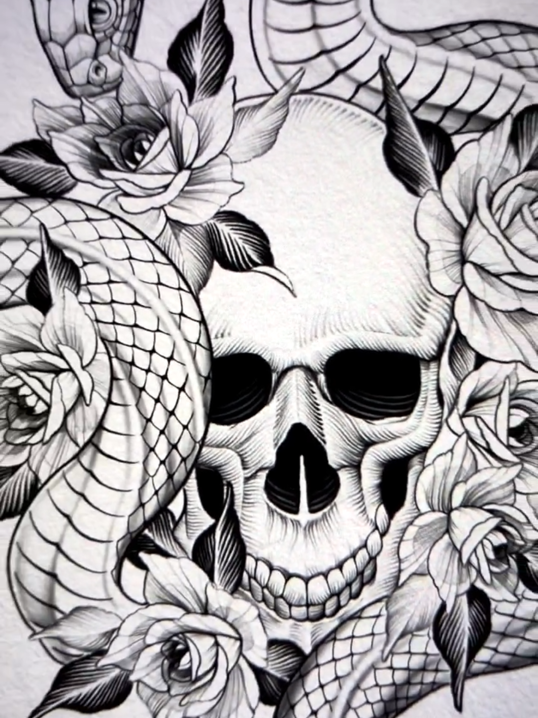 A post by @procreate.brushset on TikTok caption: 🐍🌹💀  *a_flow_to* #drawing #tutorials #procreate #howtodraw #digitalart #illustration #painting #tattoo 