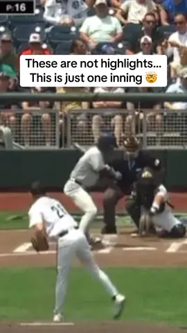 A post by @catchingmadesimple on TikTok caption: Low quality recording. High quality framing.  Coastal Carolina catchers Bodine putting on a clinic #cws #baseball #softball 