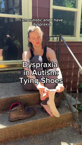 A post by @toren_wolf on TikTok caption: I have been working on tying my laces, and I am getting better at it! ☺️💜 There is no shame in taking longer to learn things, and there is no shame in needing help! Do you agree?❤️  #autism #adhd #dyspraxia #shoes 