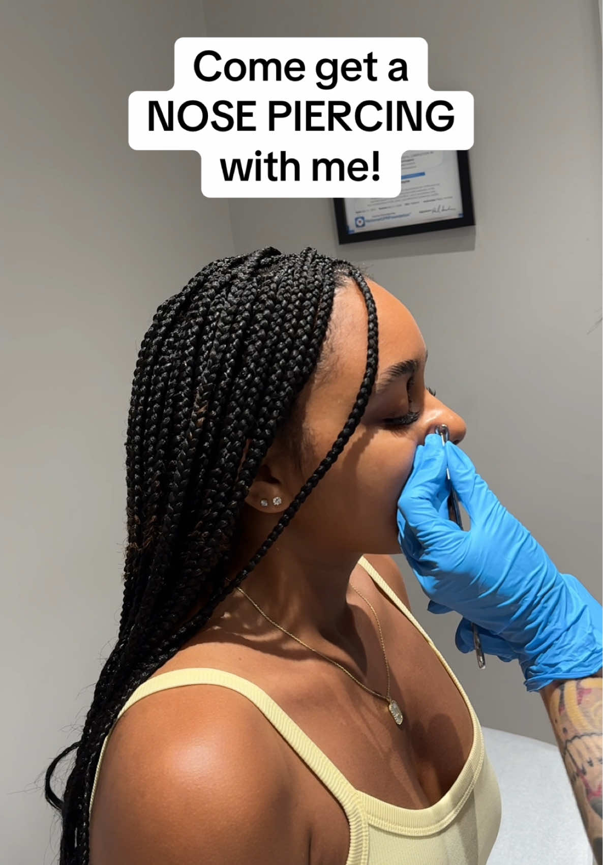 A post by @joiya.lanae on TikTok caption: Your sign to go get it if you’ve been waiting forever like me! #nosepiercing #mariatash #nosestud #piercing 