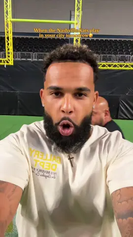 A post by @thekelleyfamily on TikTok caption: Come see us tomorrow with the @Nashville Kats Football at the @F&M Bank Arena at 5 pm 🏈💛💙 #nashvillekats #clarksvilletn #thekelleyfamily #thepuigfamily #fyp 