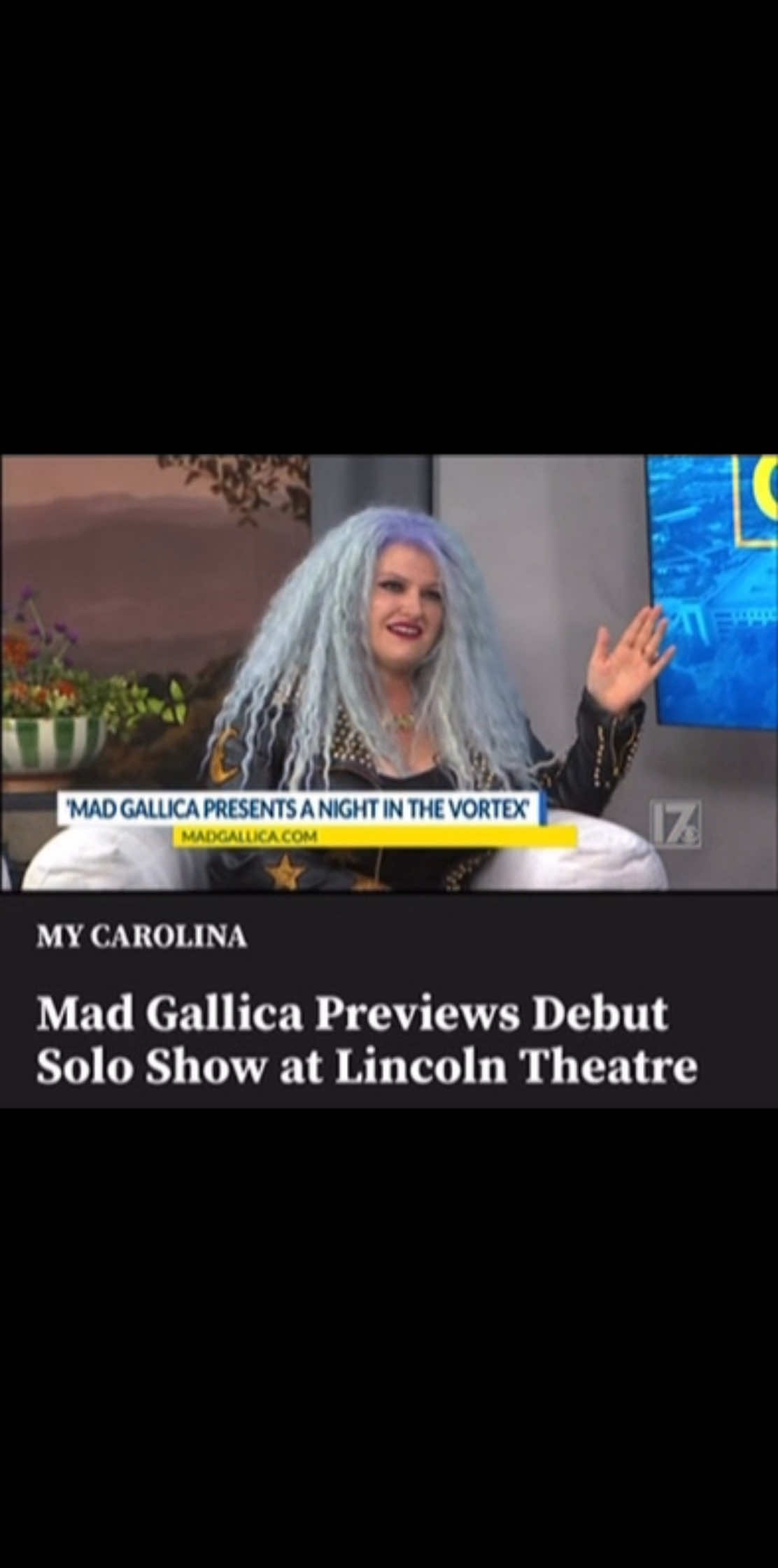 A post by @madgallica on TikTok caption: Excited to share more about our show at Lincoln Theatre June 19th with @laurenicoleofficial ✨Thank you @wncntv + @mycarolinacbs17 for having me on this morning! And special thanks to my PR team Andrea Weigl, Sara Feole & Robyn Smith! Photos taken by Brian Ray Norris and Erika Arlee 🩷 #madgallica #lincolntheatre #raleigh #LiveMusic #ladygaga #rockyhorrorpictureshow #originalmusic