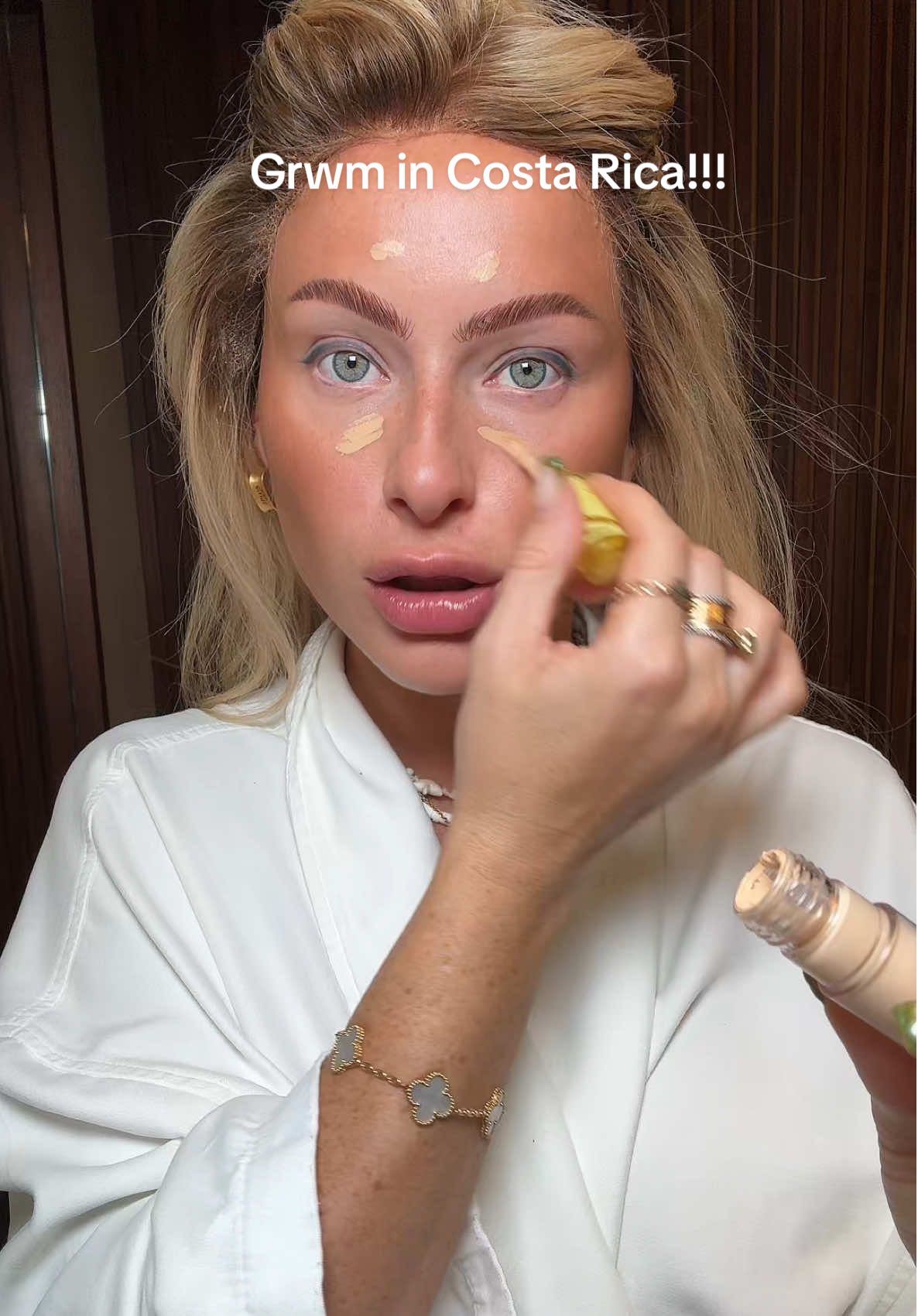 A post by @chl0ebean on TikTok caption: Grwm in less than 10 minutes that turned into a therapy session #makeup #beauty #grwm #costarica 
