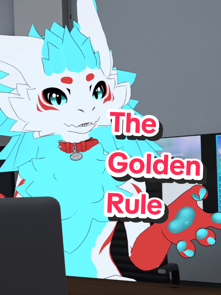 A post by @ on TikTok caption: The Golden Rule by The Lonely Island #rakurim #furriesoftiktok #vrchat #furrymemes #furries 
