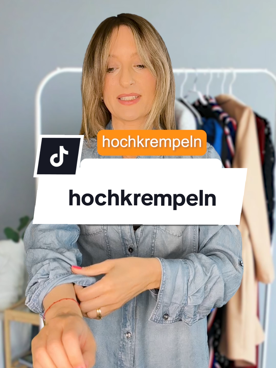 A post by @deutsch_eins on TikTok caption: 🇩🇪 Lerne Deutsch mit mir. Anziehen, ausziehen, zuknöpfen, aufknöpfen, richten, hochkrempeln - das alles kann man mit einem Hemd machen. Lerne regelmäßig neue Wörter mit mir.👩🏼‍🏫🤗 🇬🇧 Learn German with me - put on, take off, button up, unbutton, straighten, roll up - you can do all these things with a shirt. Learn new words with me regularly.👩🏼‍🏫🤗
