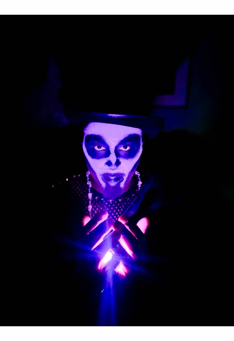 A post by @theobsidianbsupreme on TikTok caption: From dust till dawn I got friends on the other side☠️ #fyp #trending #viral #creepy #witchdoctor #pridemonth #dragking #lgbt #Pride #gay #Love #dragqueen #idontowncopyrights #igotfriendsontheotherside 
