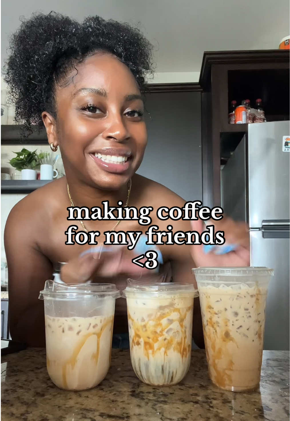 A post by @kmaeleee on TikTok caption: make coffee with me for my friends before brunch!!!! ☕️🧊🍯 #athomebarista #coffeeathome #icedcoffeerecipe #makecoffeewithme 