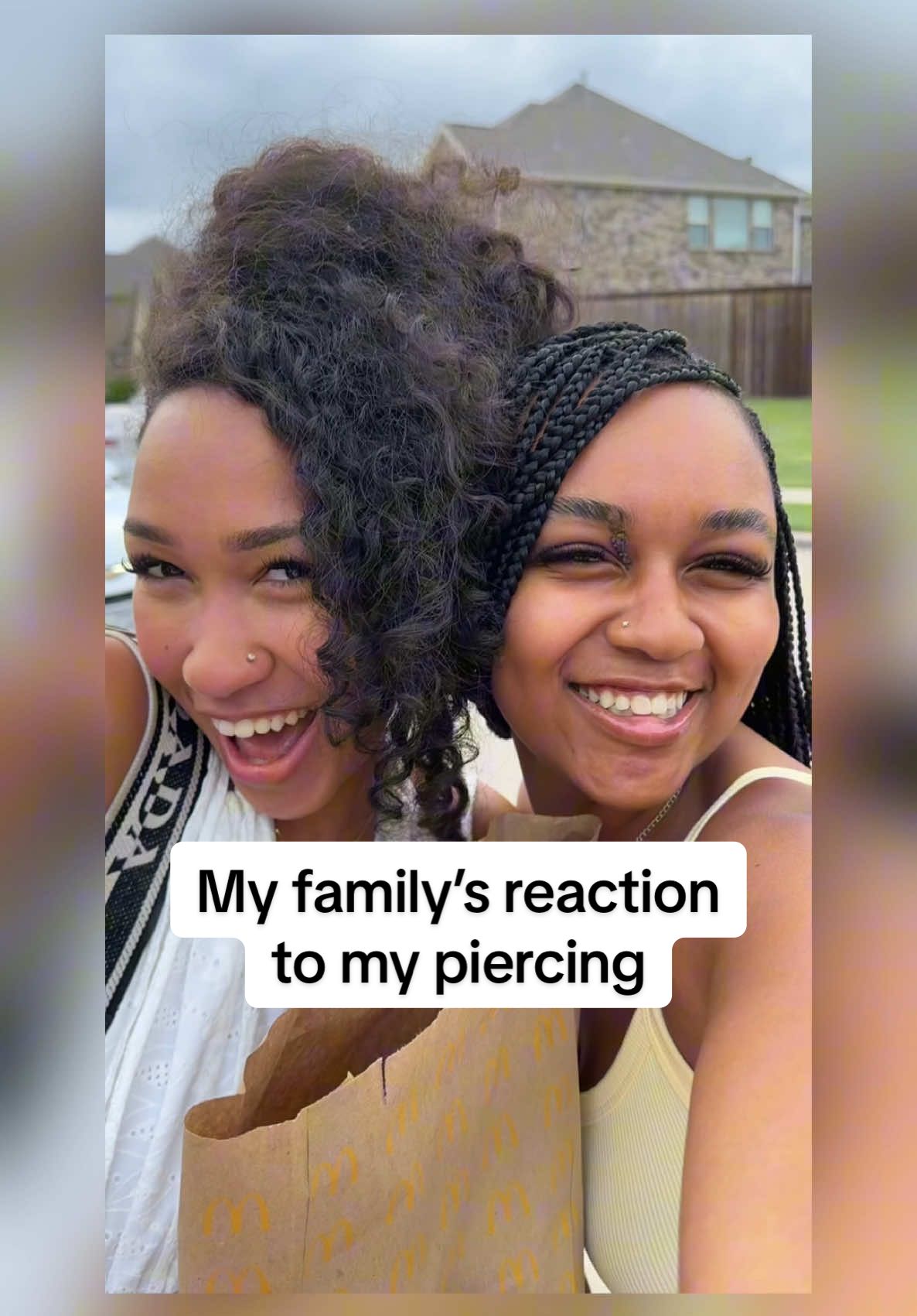 A post by @joiya.lanae on TikTok caption: This was a good one😂 @Janae Sims @Jayla Henry @Tony Henry #reaction #reactionvids #family #piercing 