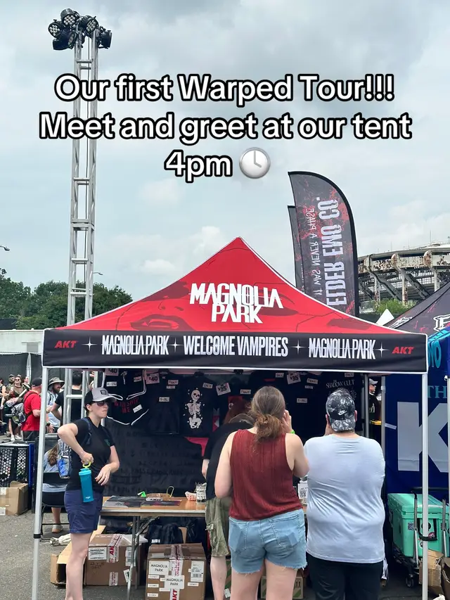 A post by @magnoliapark on TikTok caption: Our first Warped Tour! #vanswarpedtour #warpedtour #emo #elderemo #foryoupage #emomusic #NewMusic #RockMusic 
