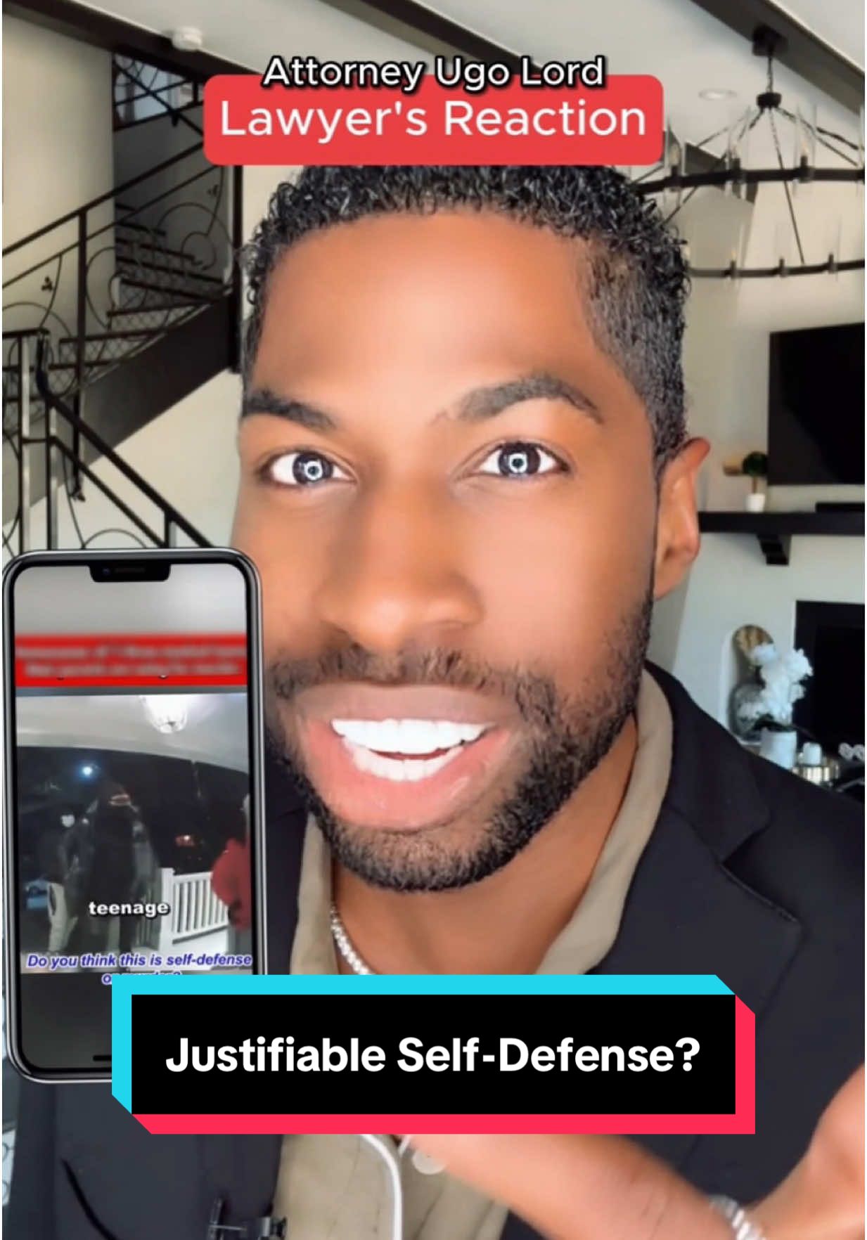 A post by @ugolord on TikTok caption: Replying to @demetreewife Teens Try to Break Into Home But Get Sh💥t By Homeowner—Now Parents Want Justice! Attorney #UgoLord reacts!  #lawyer #TikTokPartner #education #stitch with  @CourtScene 