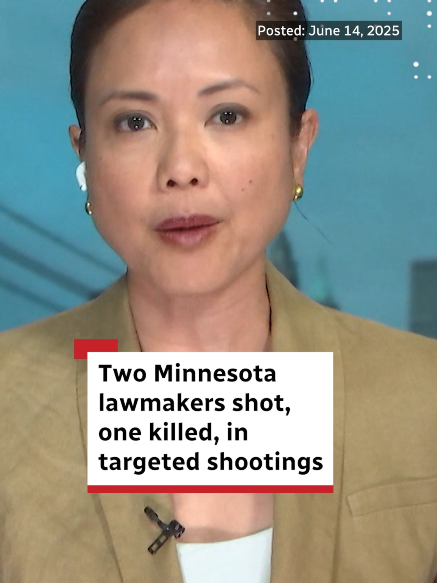A post by @cbcnews on TikTok caption: Former state House Speaker Melissa Hortman and her husband were killed by someone posing as a police officer on Saturday, and a second lawmaker and his wife were shot and wounded in what Minnesota Gov. Tim Walz said were politically motivated shootings. #Minnesota #Politics #UsPolitics #CBCNews