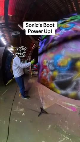 A post by @fatcapsprays on TikTok caption: Painting Sonic’s iconic boot power up! 🦔🌀 Thanks to Vaasa Graffiti Landia for looking after me 🤟 #art #streetart #sonic #painting 