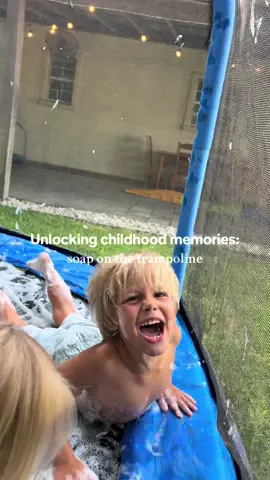 A post by @johnplusaly on TikTok caption: I loved doing this growing up and it was so funny watching them all slip around 🫧 cutie matching swimsuits from @Carter’s #summer #childhood #funny #viral #activities #foryoupage #activitiesforkids #summeractivities #fyp #trending #fun #momlife 