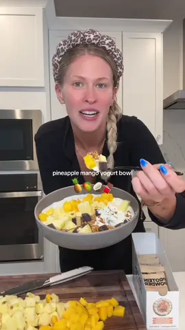 A post by @smallersam_pcos on TikTok caption: The yogurt bowl of the Summer☀️73g protein and so yummy!  #yogurt #bowl #caloriedeficit #protein #mealprep #summer #pcos #mom #breakfast #fiber #pineapple @Clean Simple Eats #cleansimpleeatspartner 