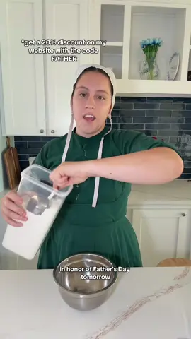 A post by @literallyjust_a_girl on TikTok caption: Grab my Amish cookbook with over 180 recipes—only available on my website—and use the code FATHER for a 20% discount! ➡️