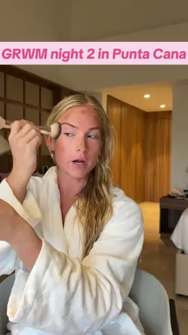 A post by @bethannebrice on TikTok caption: GRWM night 2 in Punta Cana🌚 #grwm #grwmvacation #nomascaramakeuplook #sunsetpics  @Redken  @Kiehl's Since 1851  @Bumble and bumble.  @DIBSBEAUTY  @caliray beauty  @Dolce Vita Footwear  @Atolea | Waterproof Jewelry  @abercrombie 
