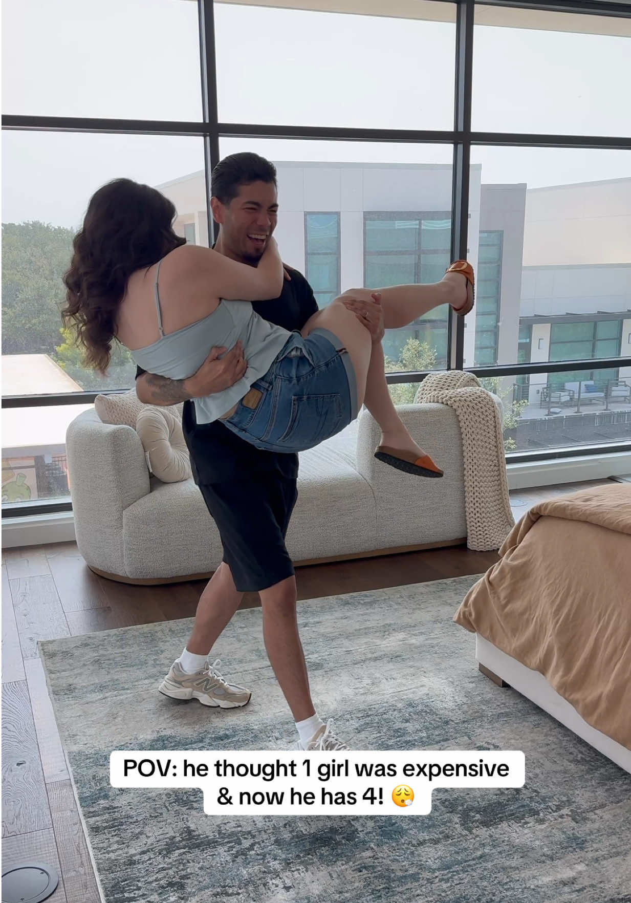 A post by @himandherofficial on TikTok caption: He thought 1 was expensive.. 😅 #funny #marriedlife #family #couple #husbandwife #girldad #parentslife #momlife #dads 