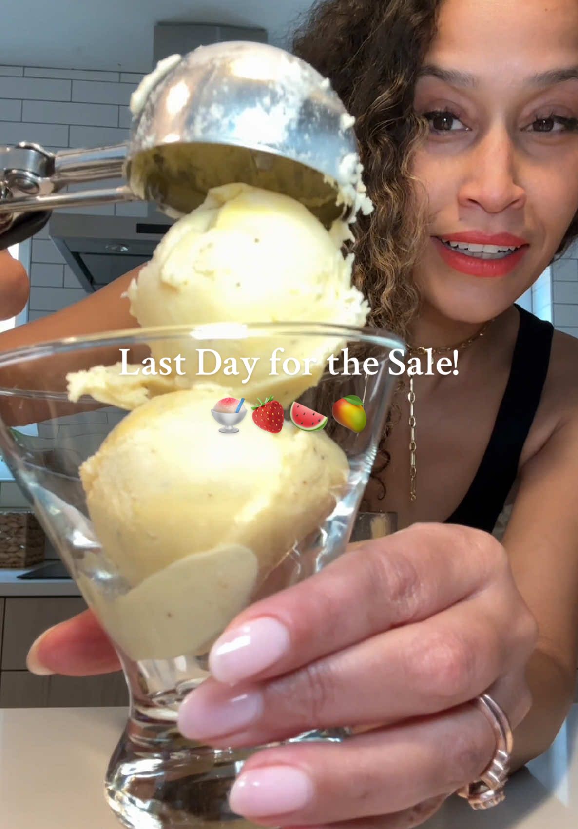 A post by @thejenjones on TikTok caption: When your juicer can also make sorbet!  Last day for the Nama J2 juicer sale! Use code JENJONES10 to save $58 off the Nama J2 juicer and receive a complimentary sorbet attachment! Go to namawell.com  #helathyrecipes #summerrecipes #easysorbet 