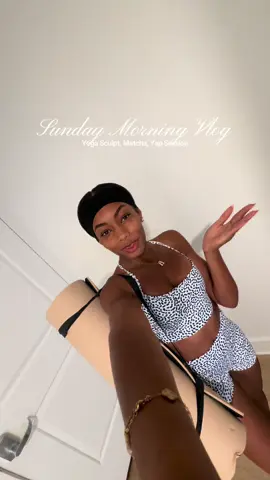 A post by @ayannaalexiss on TikTok caption: Yoga sculpt and matcha is a lethal combination 🧘🏾‍♀️🍵