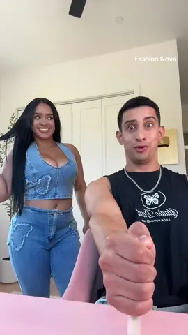 A post by @isaacandandrea9 on TikTok caption: Approved ✅ @Fashion Nova #fyp #FashionNova #viral #couple  🔎Bella butterfly denim pant set  🔎 forward floral corset top  🔎Indio ripped high rise denim shorts  🔎Classic New York short sleeve henley 🔎Studio pixel muscle tee  🔎Deylen cargo relaxed shorts  🔎Into the wild cargo slim jeans 